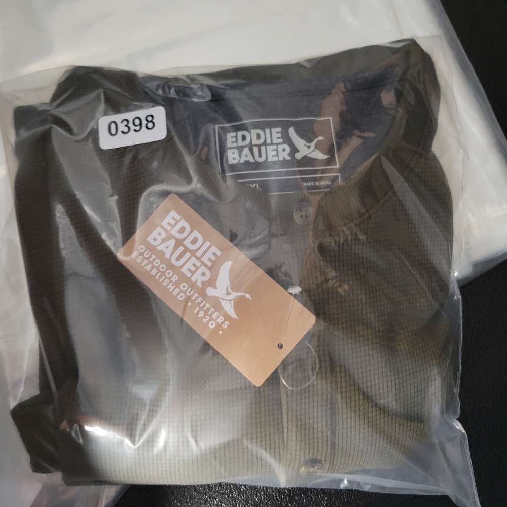 Eddie Bauer Thermal Henley Mens 2XL Dark Fatigue Green Waffle‎ Knit Long Sleeve - Picture 12 of 14